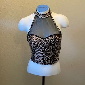Charlotte Russe leopard print halter crop top
